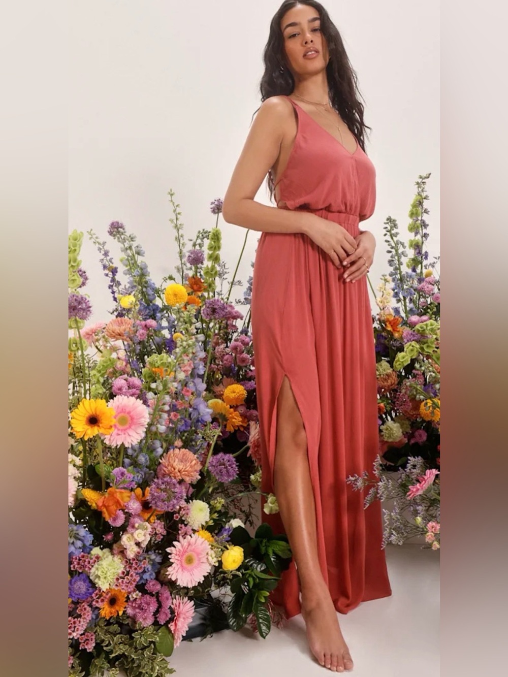 Lulus “Lost in Paradise” Dusty Rose Maxi Dress